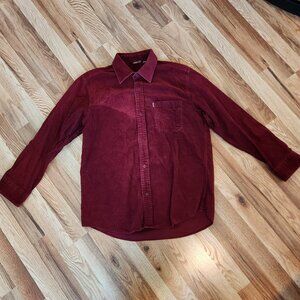 Men’s XL Corduroy Shirt Burgundy Dark Red – Vogue Tag – Vintage Casual Button-Up